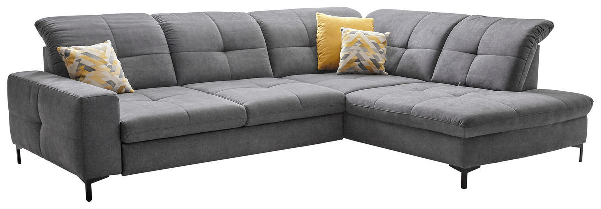 ECKSOFA in Chenille Grau  310/240 cm  - Schwarz/Grau, Design, Textil/Metall (310/240cm) - Xora