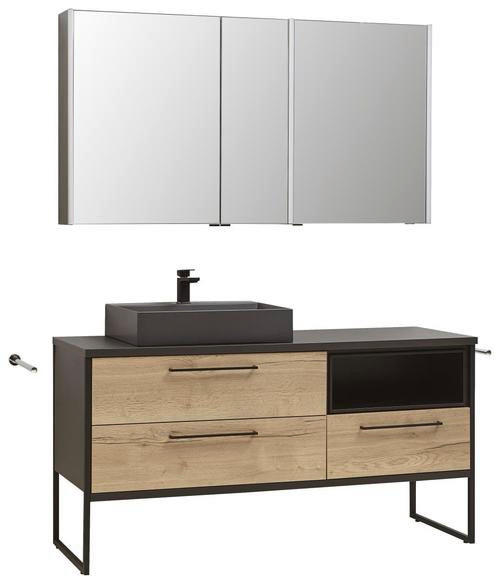 BADEZIMMER in 154,6 cm - Dunkelgrau/Eichefarben, Modern, Glas/Keramik (154,6cm) - Dieter Knoll