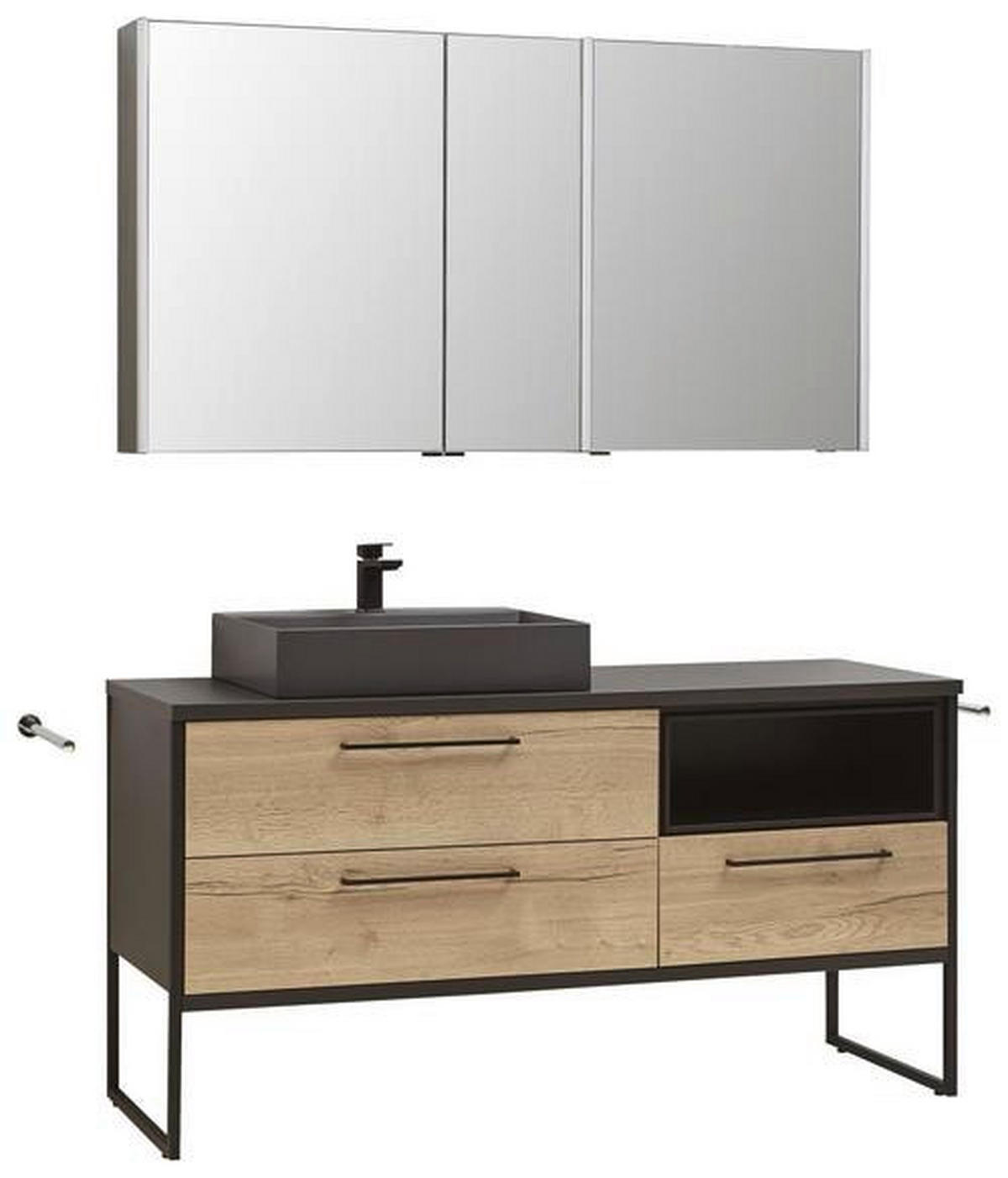 BADEZIMMER  in 154,6 cm  - Dunkelgrau/Eichefarben, Modern, Glas/Keramik (154,6cm) - Dieter Knoll