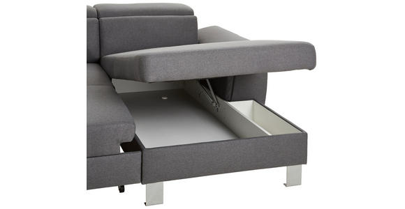WOHNLANDSCHAFT inkl.Funktionen Grau Webstoff  - Silberfarben/Grau, Design, Textil/Metall (226/320/168cm) - Xora