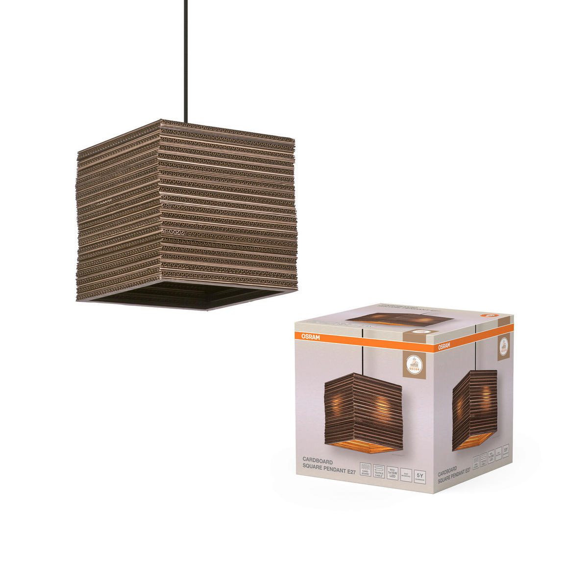 HÄNGELEUCHTE 25/25/130 cm  - Braun, Natur, Karton/Metall (25/25/130cm) - Osram