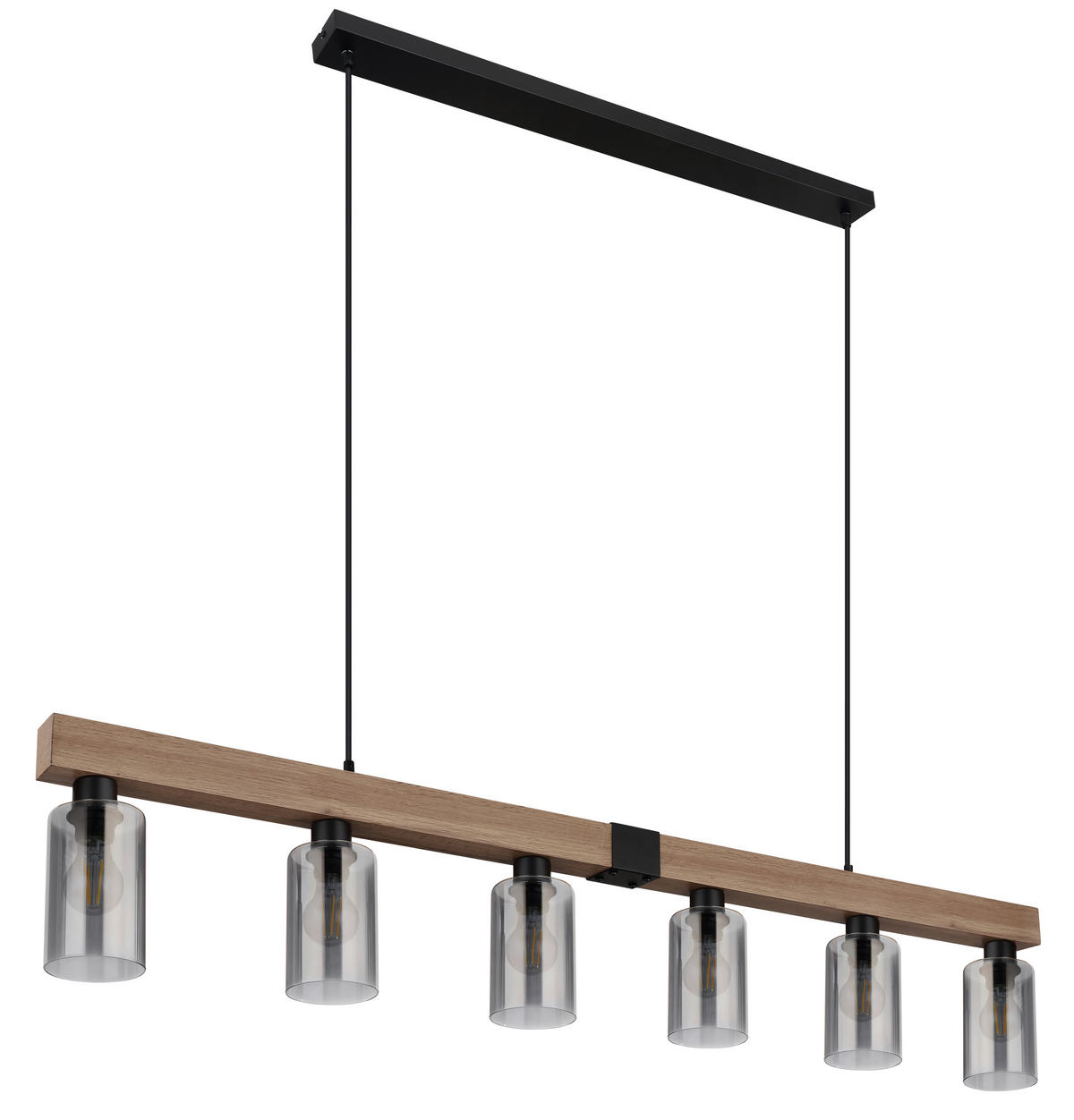 Hängeleuchte Hadera 6-flammig Hadera 140/10/120 cm   - Dunkelbraun/Schwarz, Natur, Glas/Holzwerkstoff (140/10/120cm) - Globo