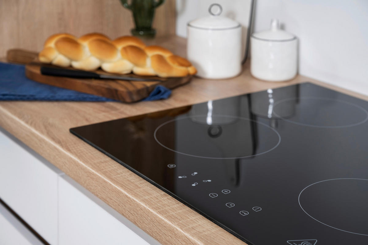 KÜCHENBLOCK 395 cm   Eichefarben, Weiss Hochglanz  - Weiss Hochglanz/Eichefarben, Basics, Holzwerkstoff (395cm) - Respekta