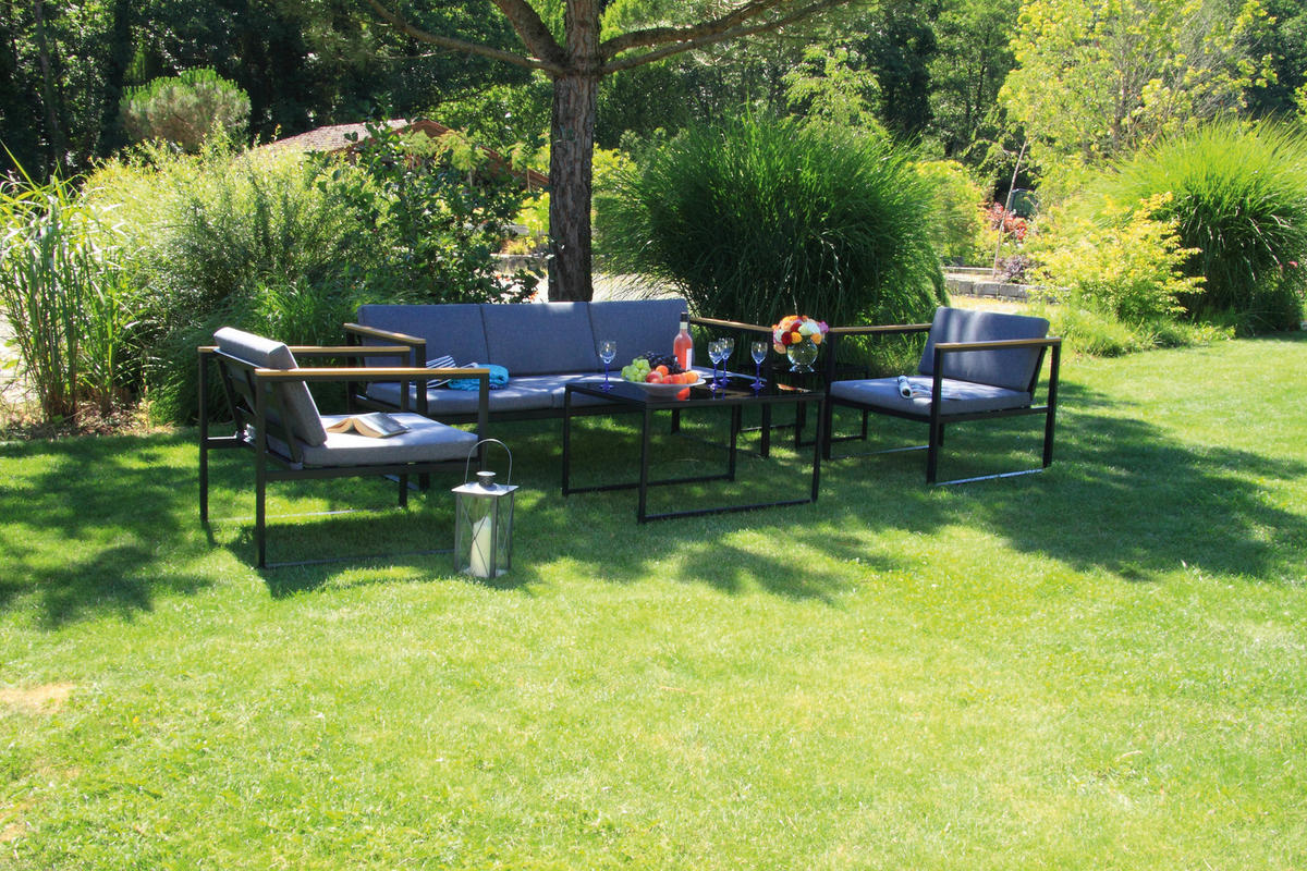 LOUNGEGARNITUR   Stahl  - Anthrazit, Basics, Textil/Metall - Acamp