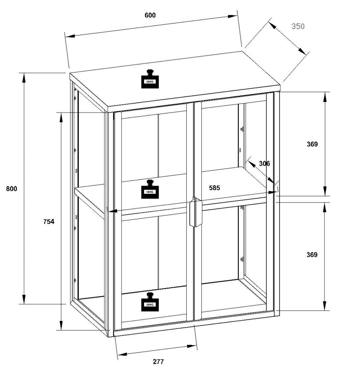 HÄNGEVITRINE in Schwarz   - Transparent/Schwarz, Design, Glas/Metall (60/80/35cm) - MID.YOU