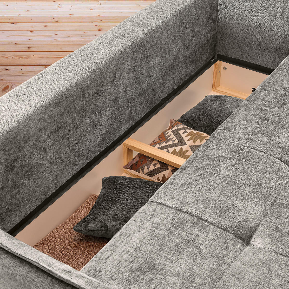BOXSPRINGSOFA Chenille Beige  - Beige/Schwarz, MODERN, Kunststoff/Textil (235/95/108cm) - Hom`in