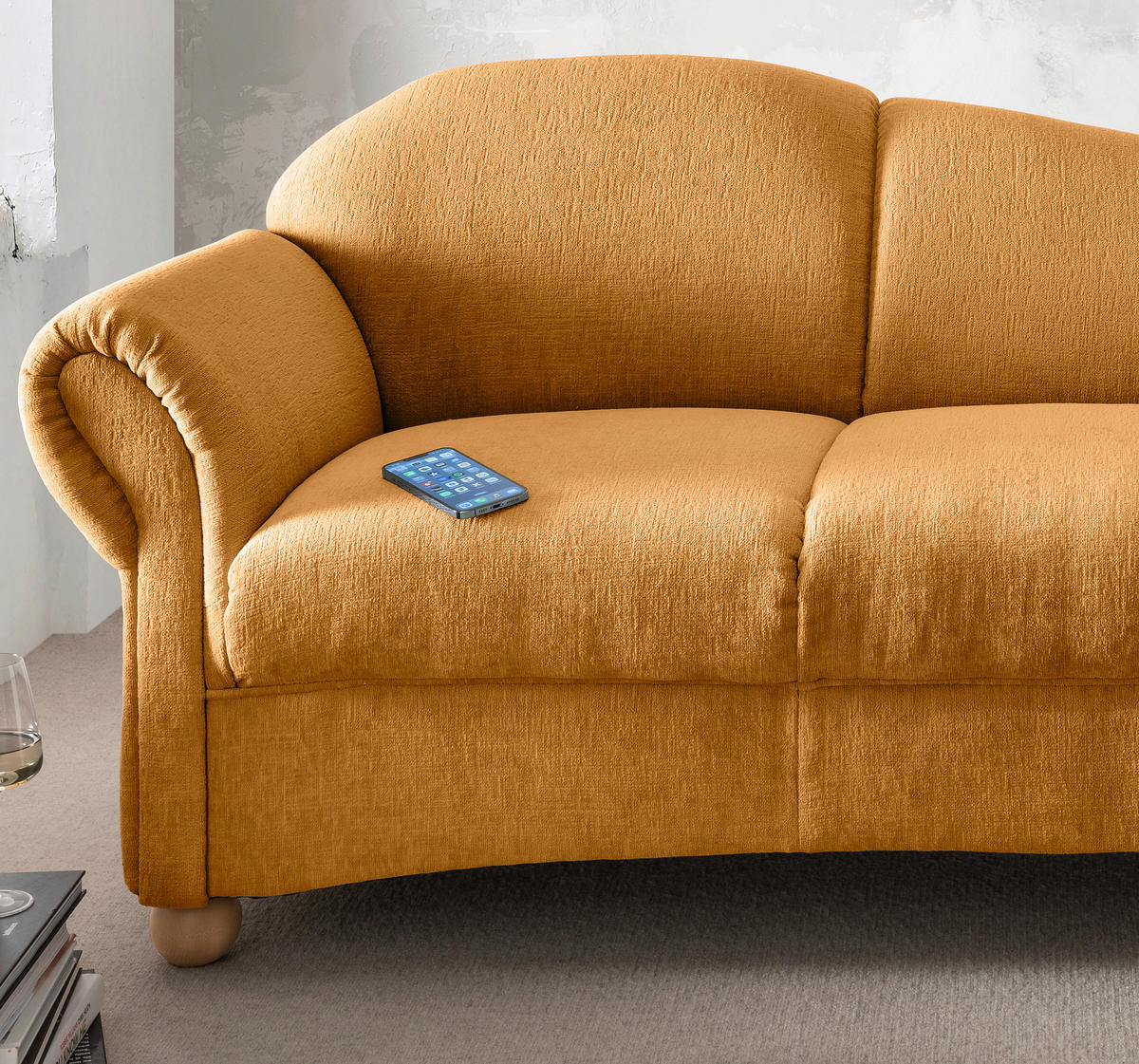 OTTOMANE Torello Mikrofaser Goldfarben  - Wildeiche/Goldfarben, KONVENTIONELL, Holz/Textil (86/84/190cm) - Livetastic