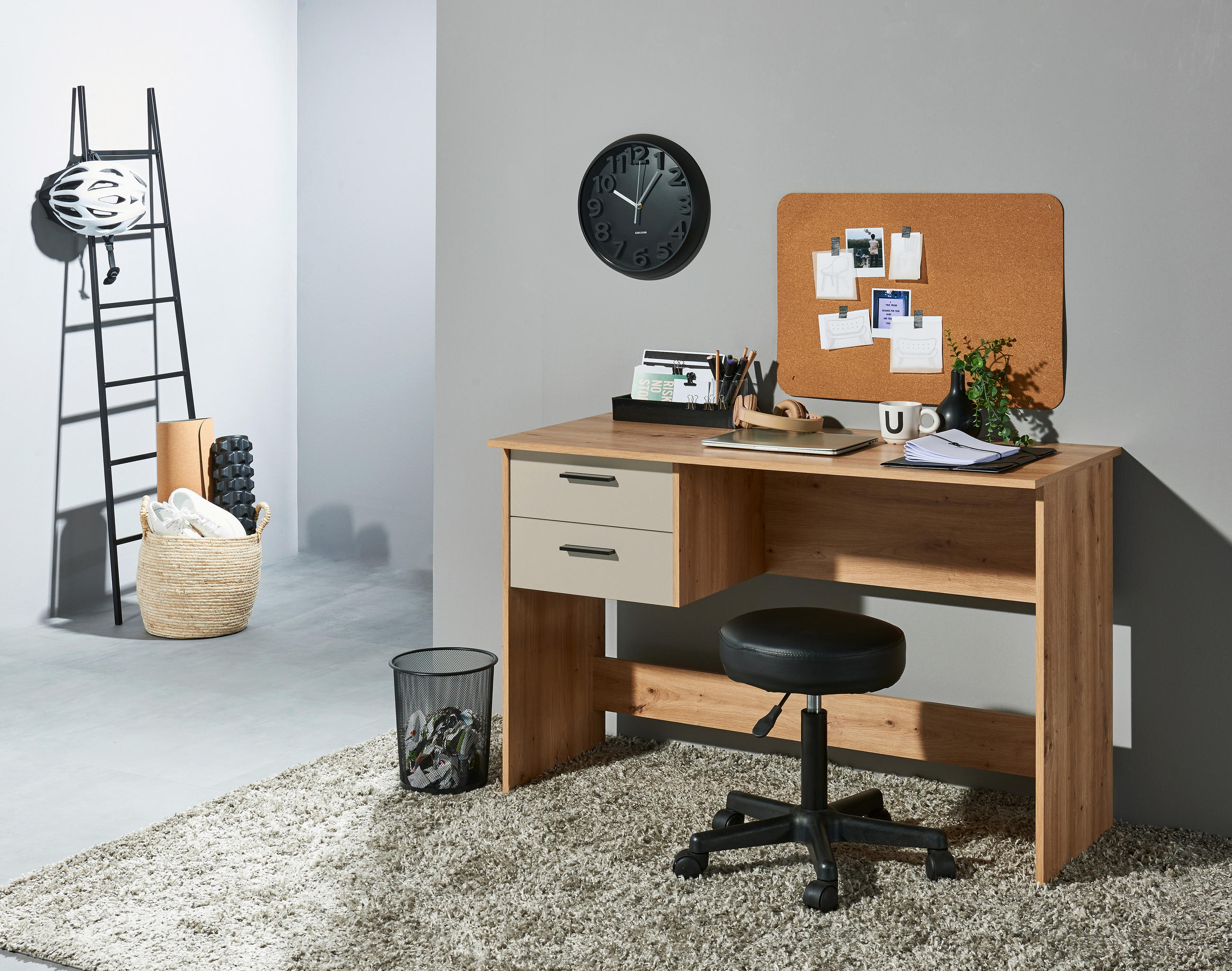SCHREIBTISCH  in Kaschmir, Eiche Artisan  - Kaschmir/Schwarz, MODERN, Holzwerkstoff/Kunststoff (120/77/50cm) - MID.YOU