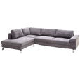 ECKSOFA  in Velours Grau  200/281 cm  - Chromfarben/Grau, Design, Textil/Metall (200/281cm) - Hom`in