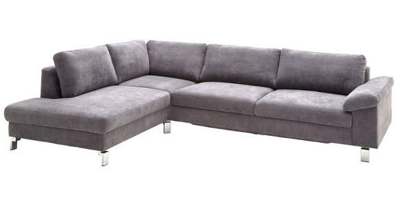 ECKSOFA  in Velours Grau  200/281 cm  - Chromfarben/Grau, Design, Textil/Metall (200/281cm) - Hom`in