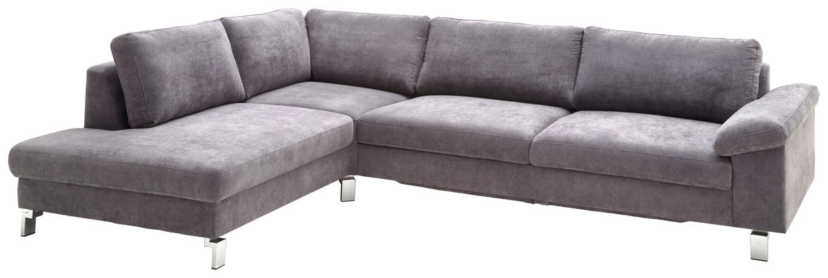 ECKSOFA in Velours Grau  - Chromfarben/Grau, Design, Textil/Metall (200/281cm) - Hom`in