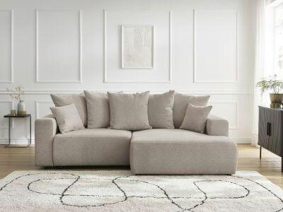 ECKSOFA Ottomane rechts  ATILLA Taupe Flachgewebe  - Taupe/Schwarz, MODERN, Kunststoff/Textil (244/149cm)