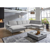 WOHNLANDSCHAFT in Webstoff Hellgrau  - Hellgrau/Schwarz, Design, Textil/Metall (180/344/208cm) - Dieter Knoll