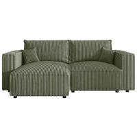 ECKSOFA Olivgrün Cord Zierkissen, Rückenkissen, Schlaffunktion, Rücken echt  - Schwarz/Olivgrün, MODERN, Kunststoff/Textil (153/250cm) - Xora