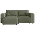 ECKSOFA Olivgrün Cord Zierkissen, Rückenkissen, Schlaffunktion, Rücken echt  - Schwarz/Olivgrün, MODERN, Kunststoff/Textil (153/250cm) - Xora