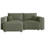 ECKSOFA Olivgrün Cord Zierkissen, Rückenkissen, Schlaffunktion, Rücken echt  - Schwarz/Olivgrün, MODERN, Kunststoff/Textil (153/250cm) - Xora