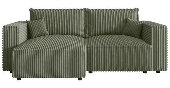 ECKSOFA Olivgrün Cord Zierkissen, Rückenkissen, Schlaffunktion, Rücken echt  - Schwarz/Olivgrün, MODERN, Kunststoff/Textil (153/250cm) - Xora