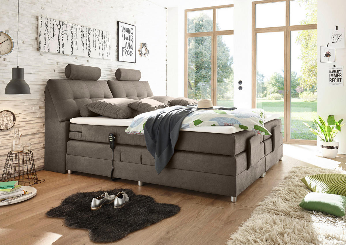 BOXSPRING-ÁGY 180/200 cm  barna  - ezüst/barna, Modern, műanyag/faalapú anyag (180/200cm) - MID.YOU