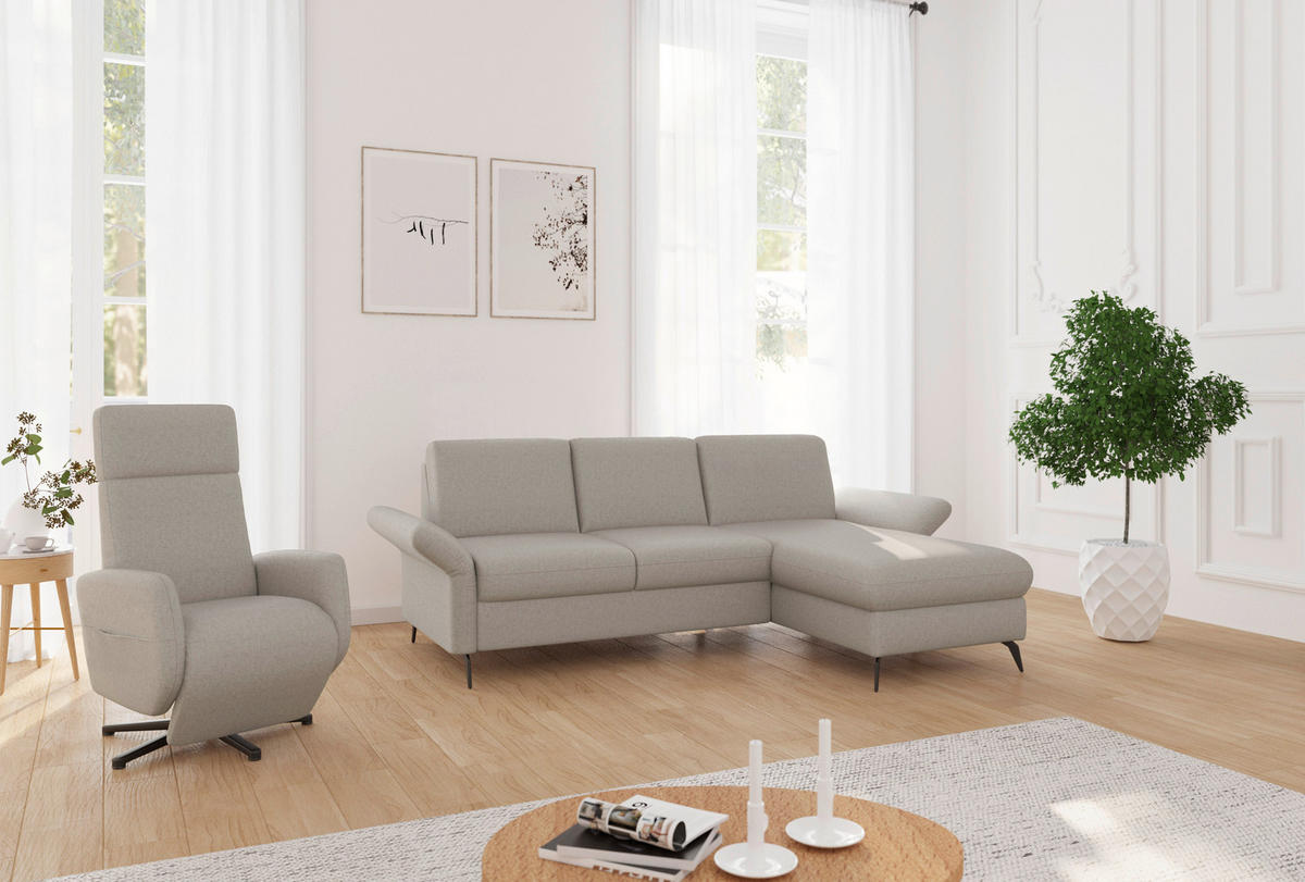 ECKSOFA in Flachgewebe Taupe  251/164 cm  - Taupe/Schwarz, KONVENTIONELL, Textil/Metall (251/164cm) - Sit & More