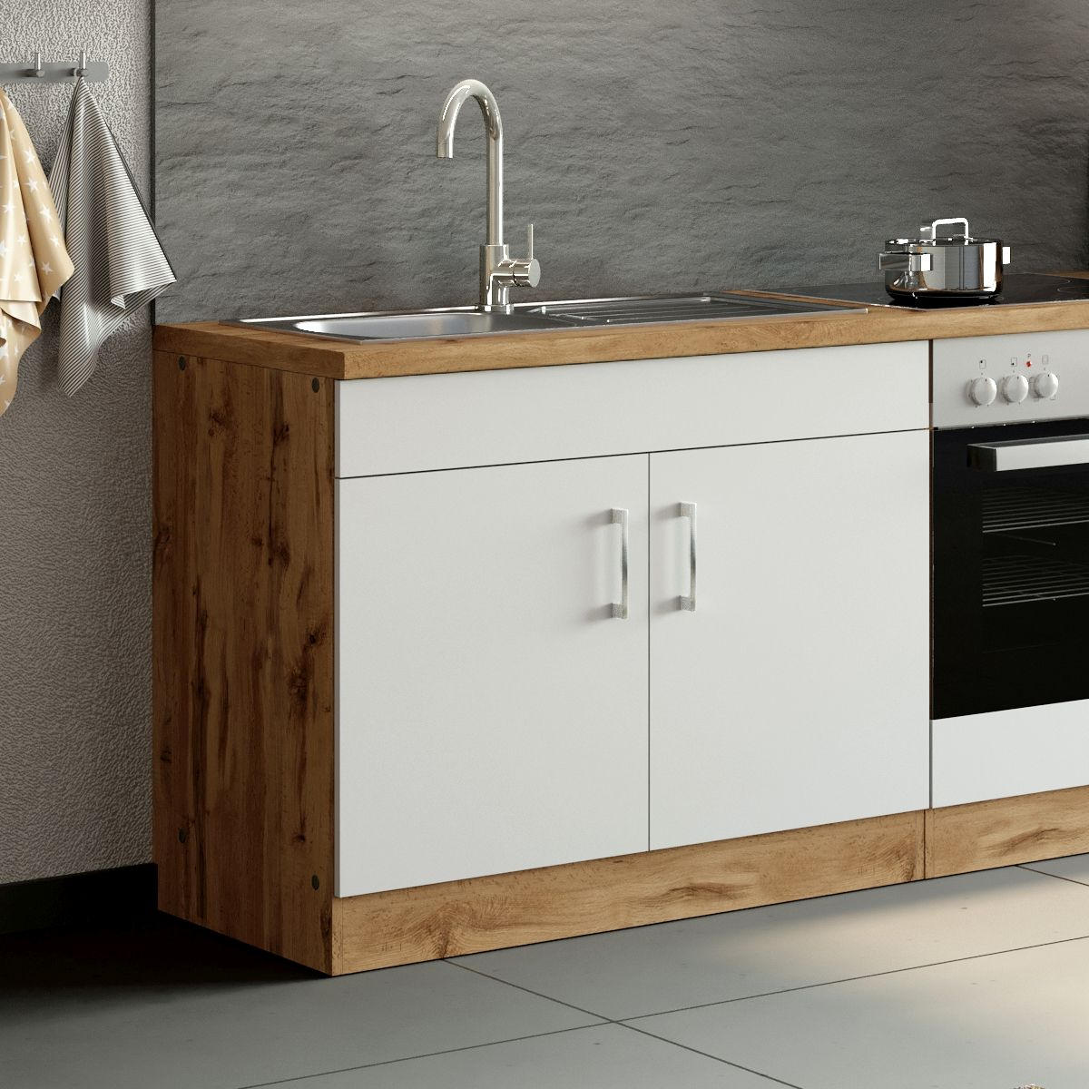 SPÜLENUNTERSCHRANK 100/86/60 cm  in Weiss  - Chromfarben/Weiss, Modern, Holzwerkstoff/Metall (100/86/60cm) - Held