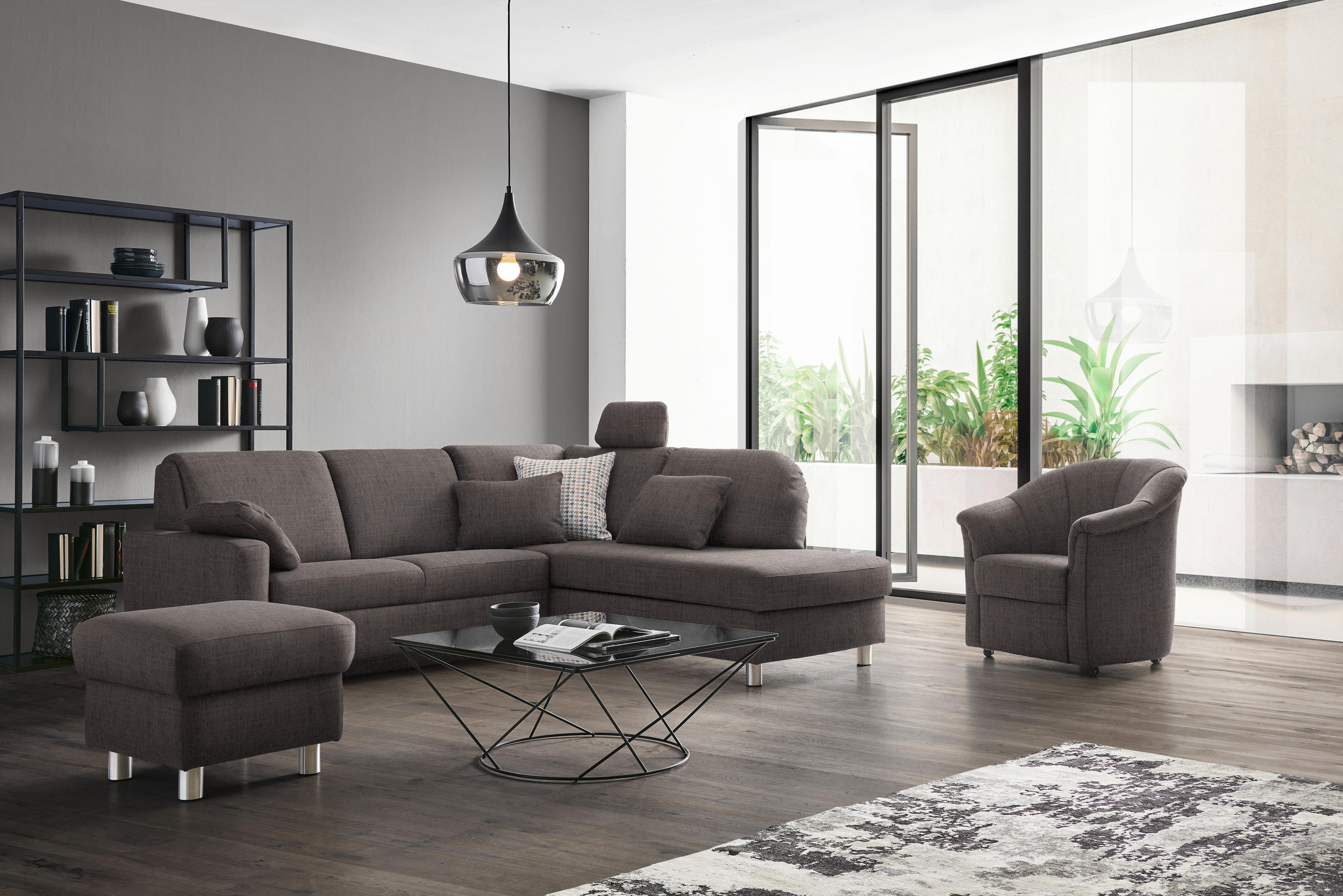 ECKSOFA in Chenille Grau  227/208 cm  - Alufarben/Grau, KONVENTIONELL, Textil/Metall (227/208cm) - Sedda
