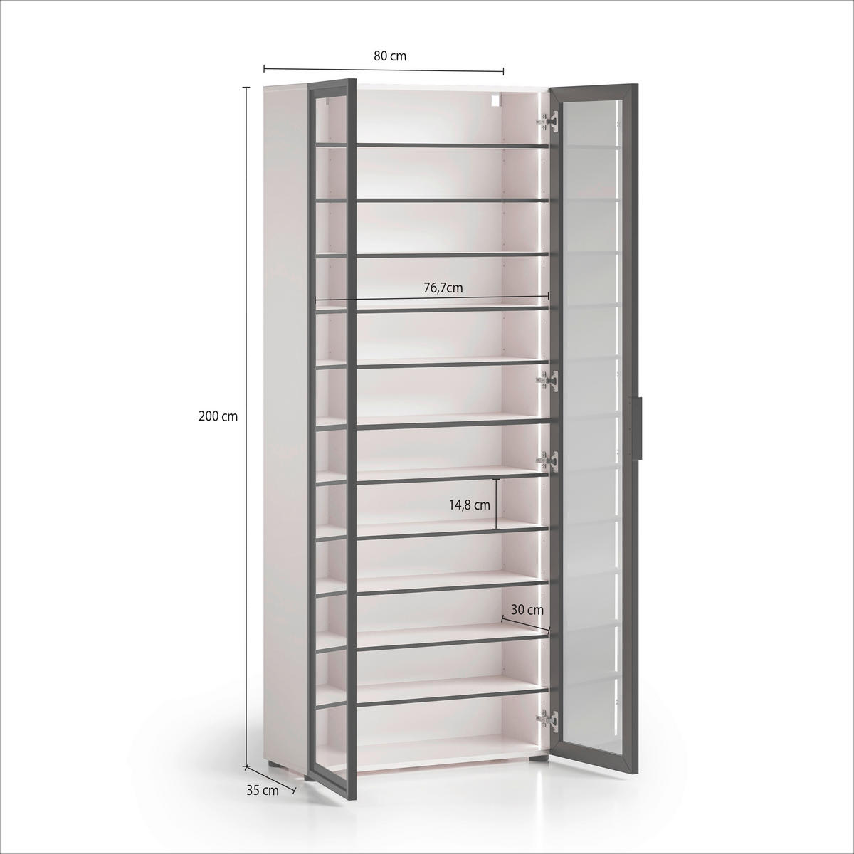 SCHUHSCHRANK Schwarz, Kaschmir  - Kaschmir/Schwarz, Design, Glas/Holzwerkstoff (80/200/34cm) - Voleo