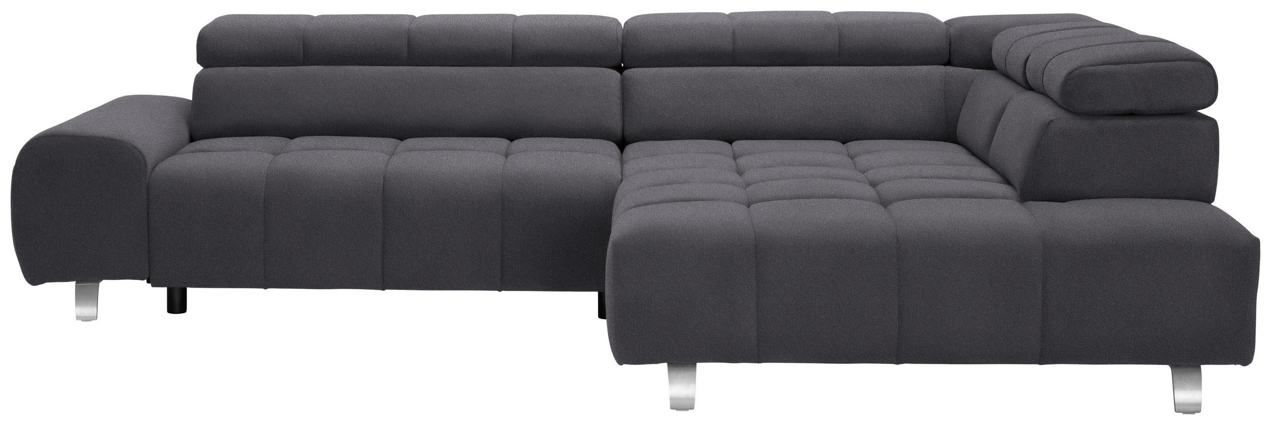 ECKSOFA Dunkelgrau Velours  - Dunkelgrau/Silberfarben, Design, Textil/Metall (295/201cm) - Hom`in