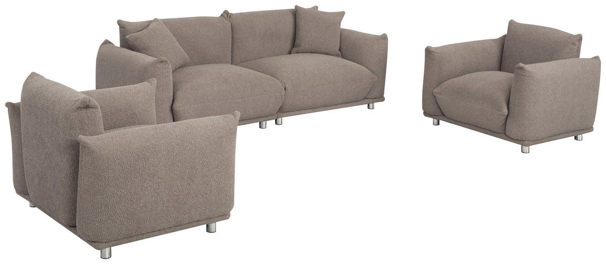 SITZGARNITUR Webstoff Taupe  - Taupe/Silberfarben, Trend, Textil/Metall (218/103/75/87cm) - Livetastic