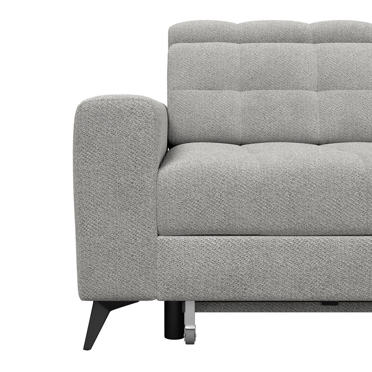 ECKSOFA BARLETTA NEW Hellgrau Velours Bettkasten, Kopfteilverstellung, Sitztiefenverstellung, Liegefläche im Originalstoff  - Hellgrau/Schwarz, ROMANTIK / LANDHAUS, Textil/Metall (289/228cm) - MID.YOU