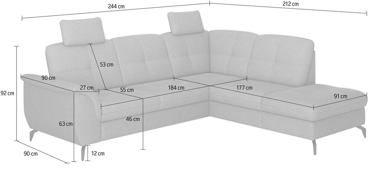 ECKSOFA in Echtleder Grau  244/212 cm  - Schwarz/Grau, MODERN, Leder/Metall (244/212cm) - Sit & More