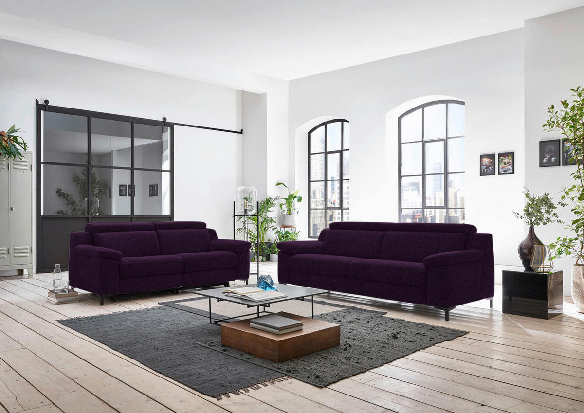 3-SITZER-SOFA in Chenille Violett  - Violett/Schwarz, Design, Textil/Metall (230/104/104cm) - Valdera