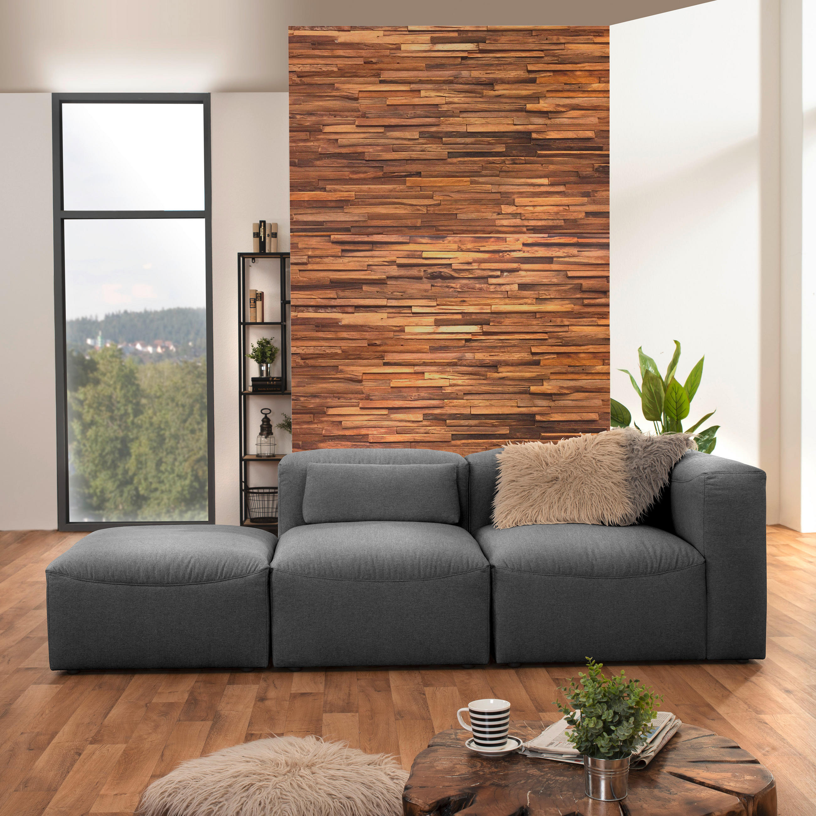 OTTOMANE LENA Anthrazit  - Anthrazit, Design, Kunststoff/Textil (250/73/100cm) - Max Winzer
