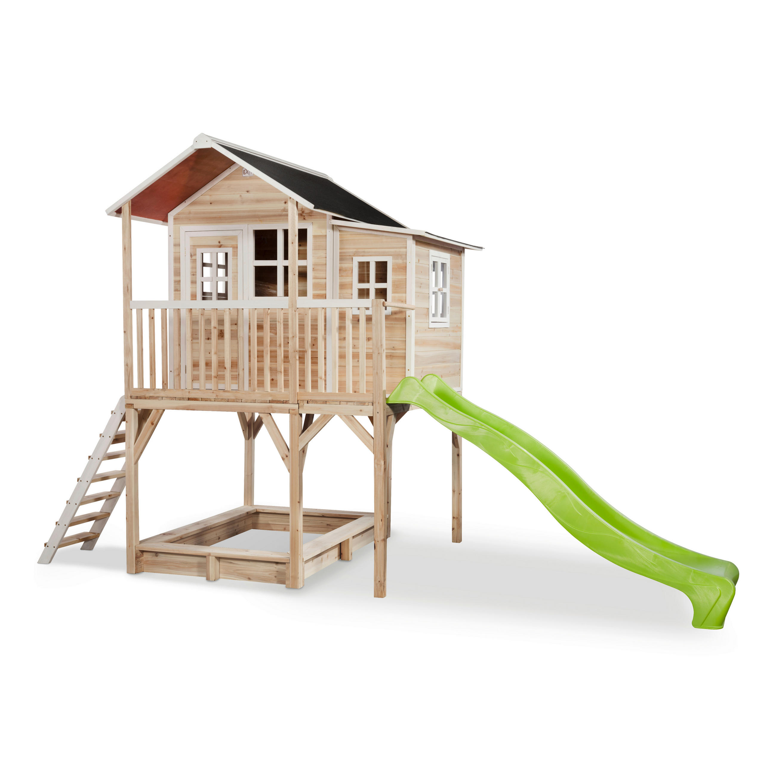 SPIELTURM  - Naturfarben/Hellgrün, KONVENTIONELL, Holz (444/190/269cm) - EXIT Toys