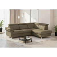 ECKSOFA 245/194 cm ARNGAST E in Echtleder Olivgrün Kopfteilverstellung  245/194 cm  - Chromfarben/Olivgrün, Basics, Leder/Textil (245/194cm) - Sit & More