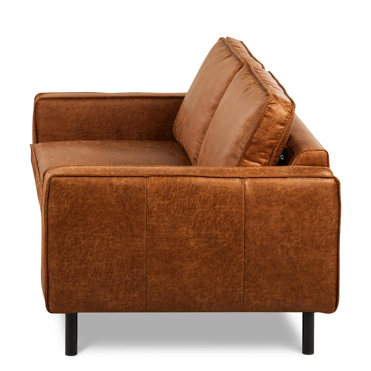 3-SITZER-SOFA Echtleder Lederlook Cognac  - Cognac/Schwarz, Design, Leder/Textil (188/85/92cm) - Livetastic