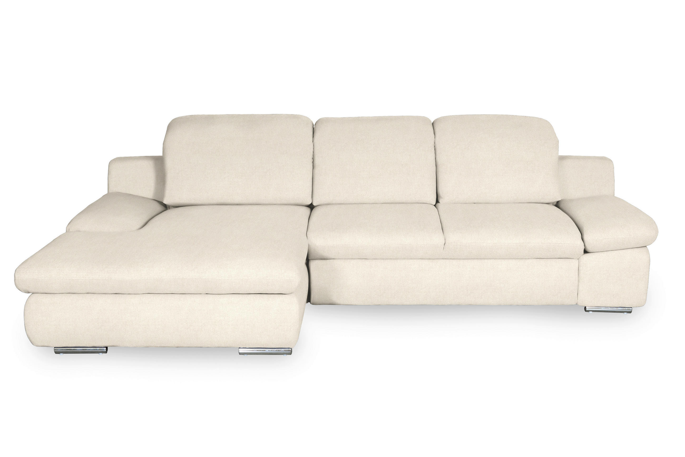 ECKSOFA Creme Chenille Rücken echt, Armteilverstellung, Kopfteilverstellung, Kopfstütze  - Chromfarben/Creme, Design, Textil/Metall (165/286cm) - Livetastic