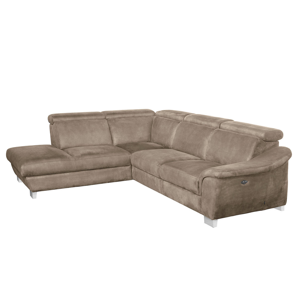 ECKSOFA Taupe Mikrofaser Rücken echt, Relaxfunktion, Kopfteilverstellung  - Taupe/Chromfarben, Design, Textil/Metall (238/276cm) - Livetastic
