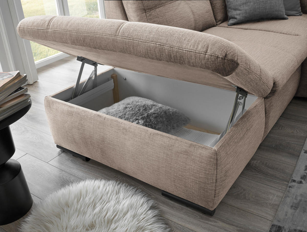 WOHNLANDSCHAFT in Mikrovelours Creme  - Creme/Schwarz, Konventionell, Kunststoff/Textil (217/334/127cm) - Carryhome