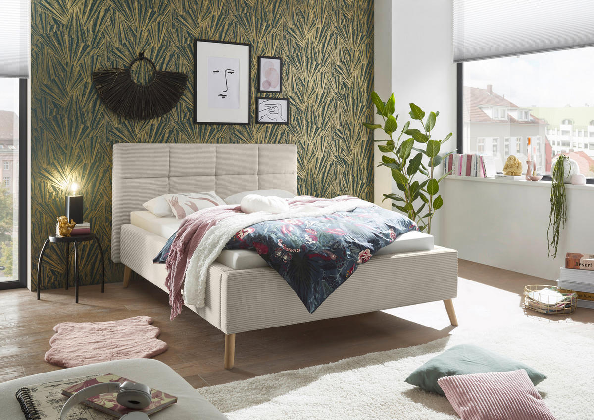 POLSTERBETT 140/200 cm,  in Beige,  - Eichefarben/Beige, KONVENTIONELL, Holz/Textil (140/200cm) - SetOne by Musterring