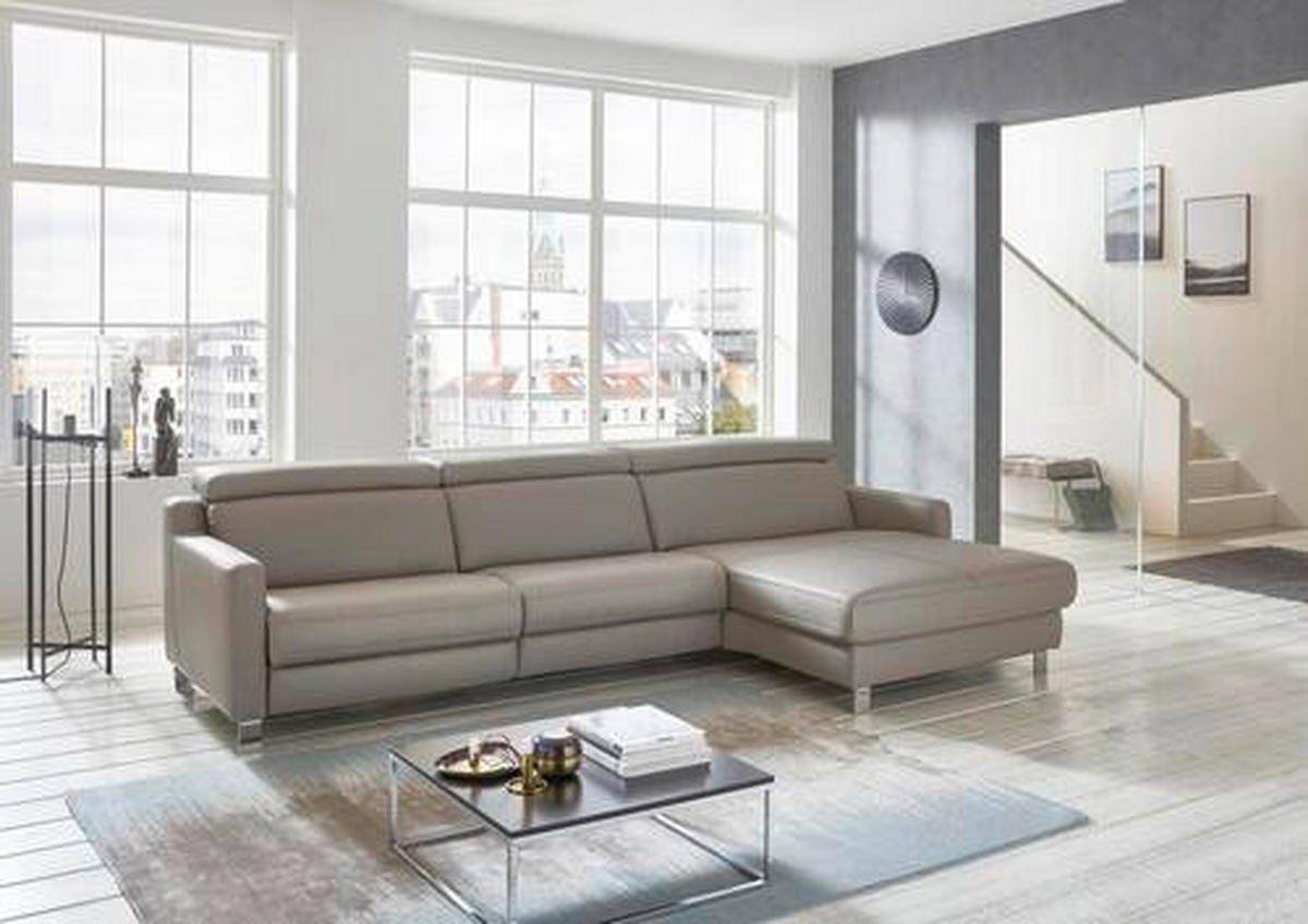 ECKSOFA Grau Echtleder  - Chromfarben/Grau, Design, Leder/Metall (321/176cm) - Valdera