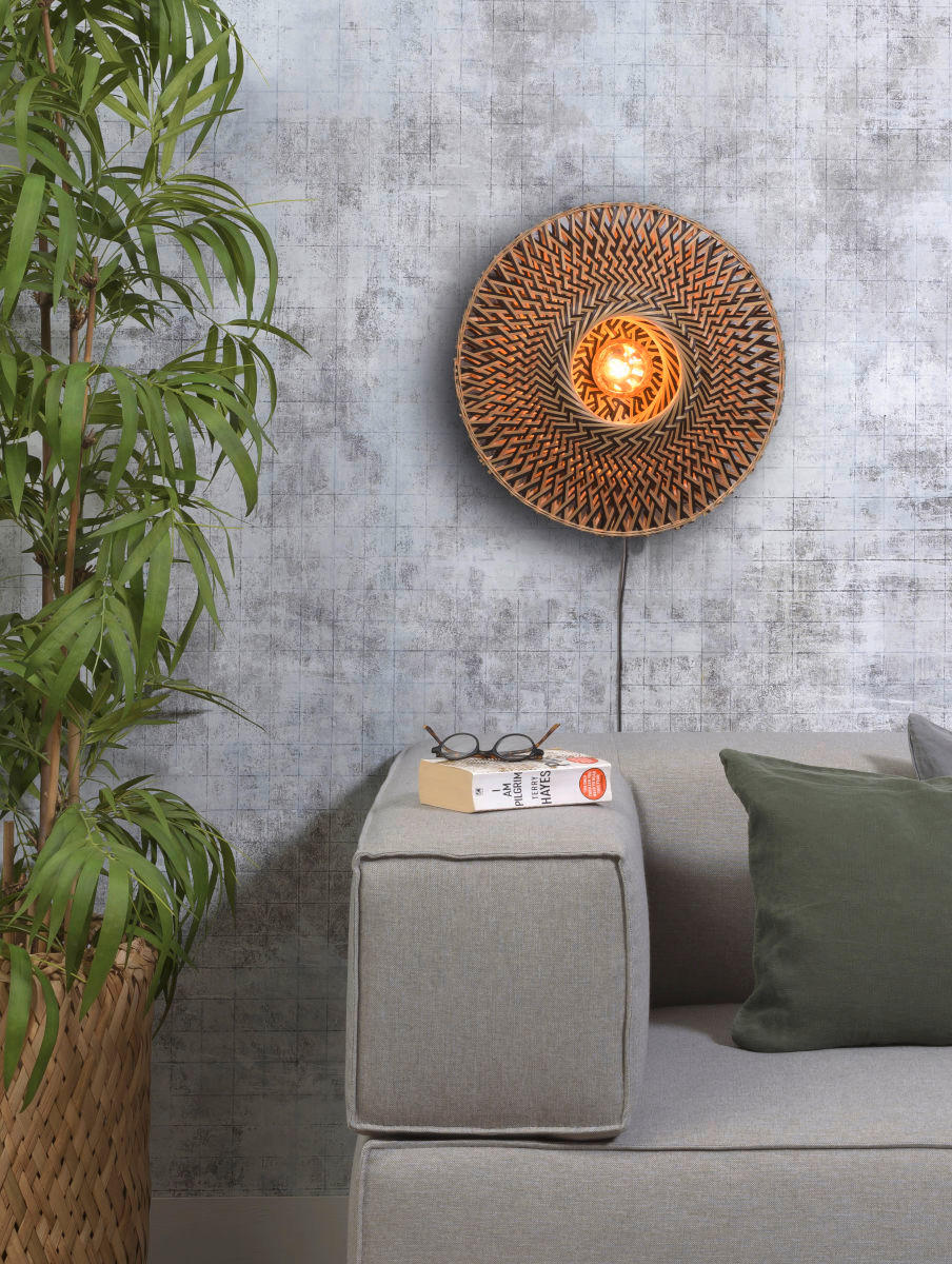 WANDLEUCHTE - Hellbraun/Schwarz, Design, Naturmaterialien/Metall (47/26cm) - Good & Mojo