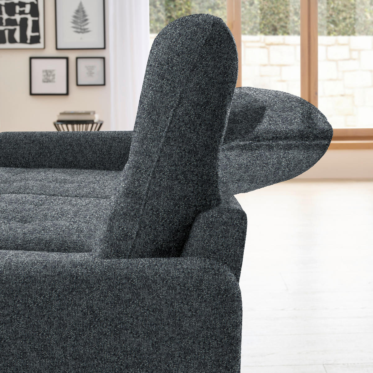 ECKSOFA Dunkelgrau Chenille  - Dunkelgrau/Schwarz, KONVENTIONELL, Textil/Metall (190/254cm) - Livetastic