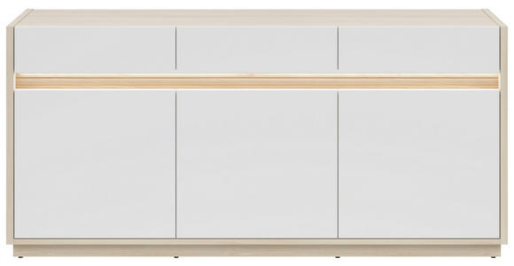 SIDEBOARD Weiß, Eichefarben Beleuchtung, Einlegeböden, Füße  - Eichefarben/Schwarz, KONVENTIONELL, Holzwerkstoff/Kunststoff (173,5/80,8/42cm) - Hom`in