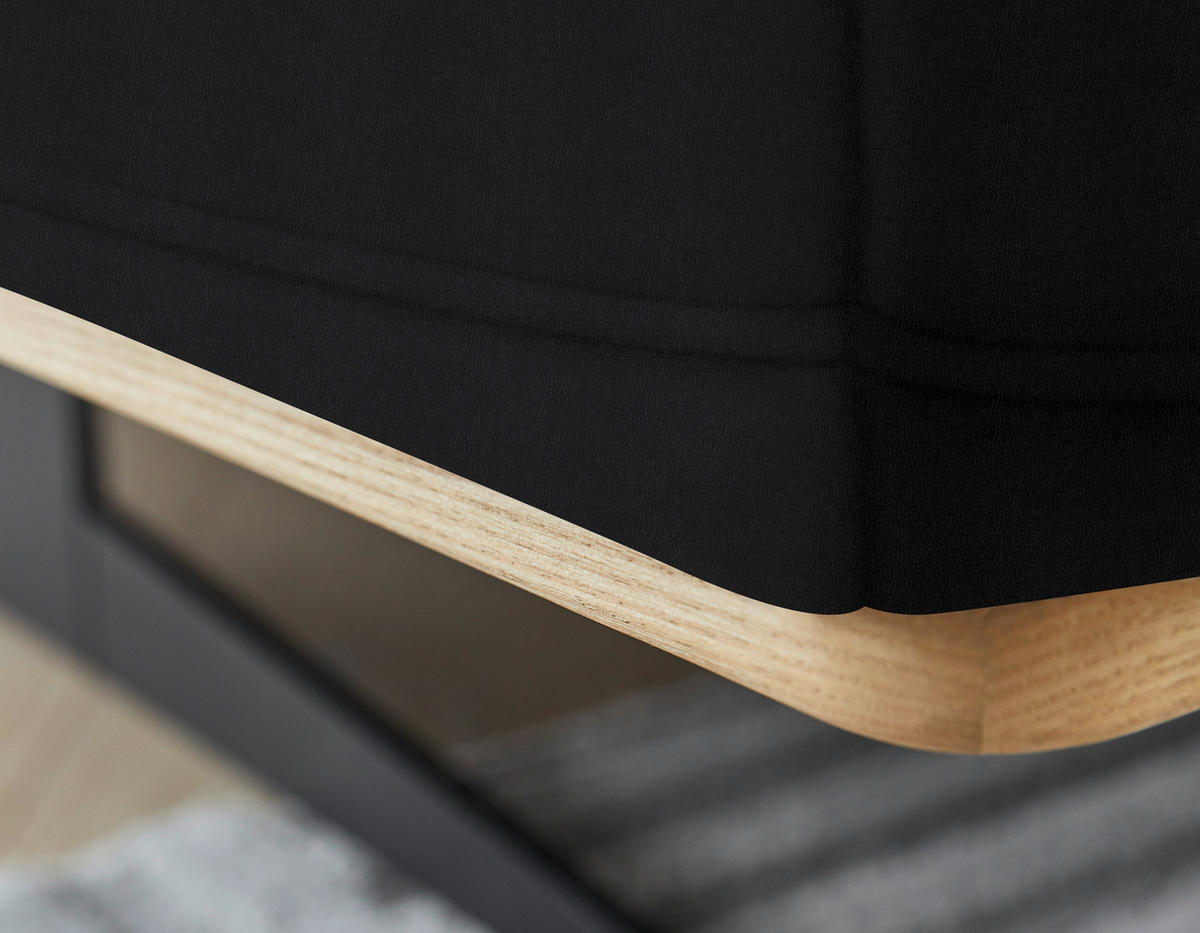 ECKSOFA in Echtleder Schwarz  163/305 cm  - Eichefarben/Schwarz, Design, Leder/Holz (163/305cm) - Novel