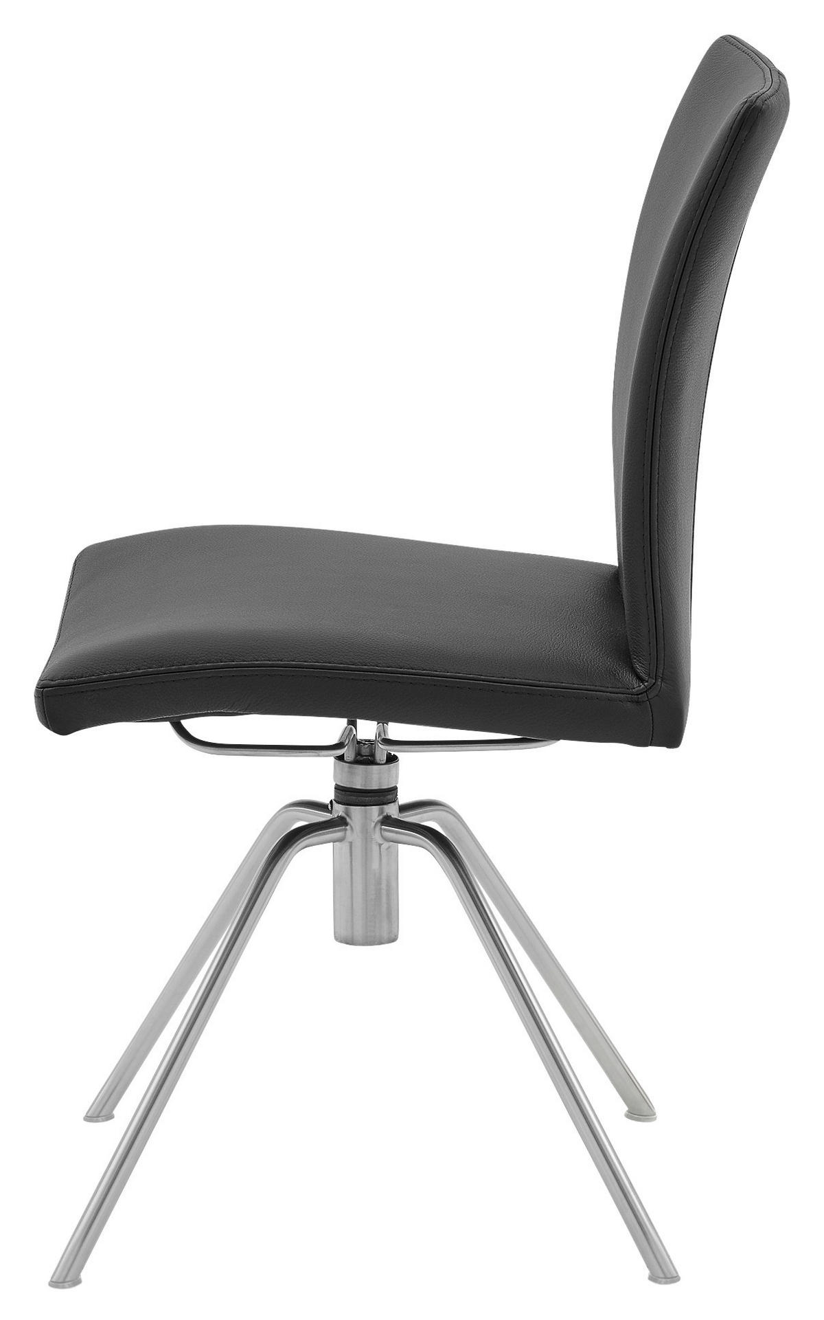 STUHL Echtleder Edelstahlfarben, Schwarz  - Edelstahlfarben/Schwarz, Design, Leder/Metall (52/91/58cm) - Musterring