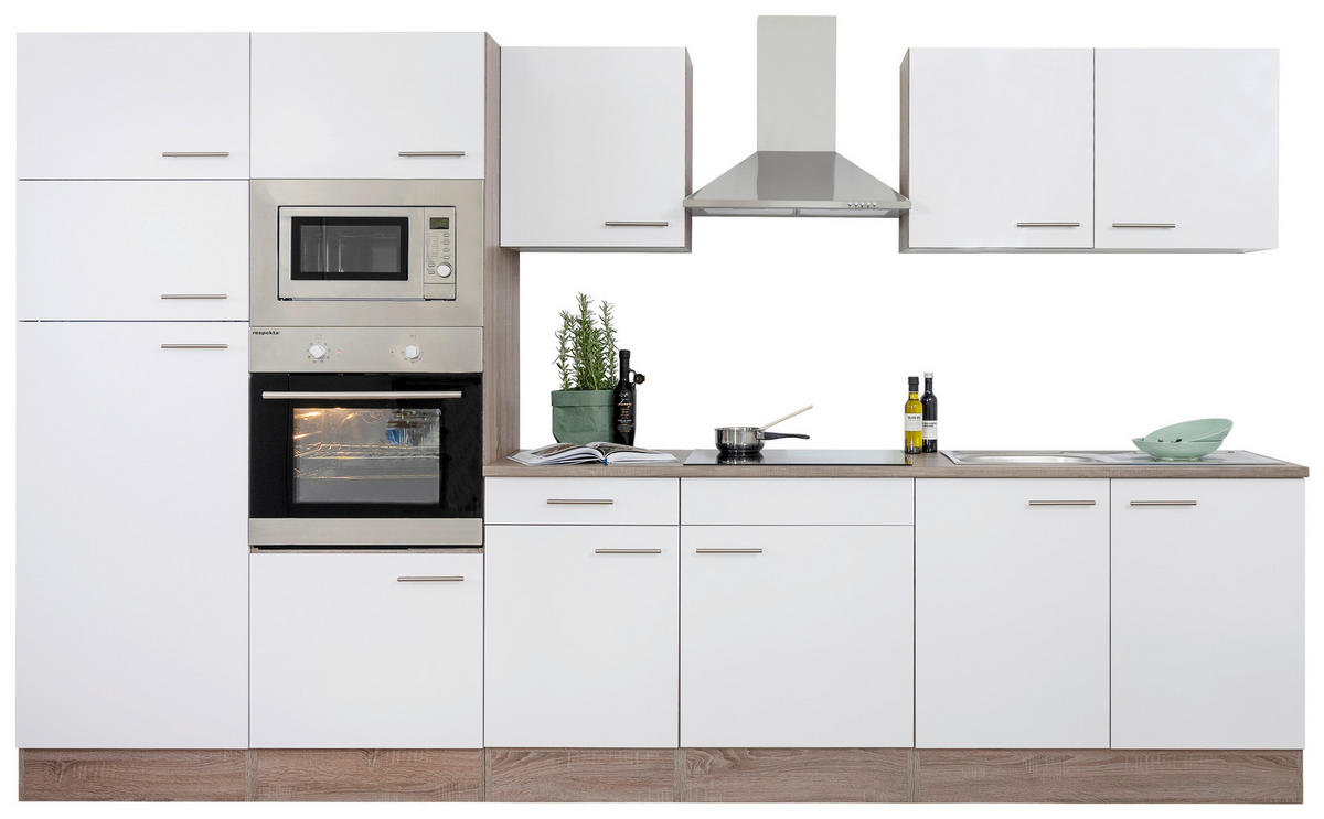 KÜCHENBLOCK 330 cm   in Weiß, Eichefarben  - Eichefarben/Weiß, MODERN, Holzwerkstoff (330cm) - Respekta