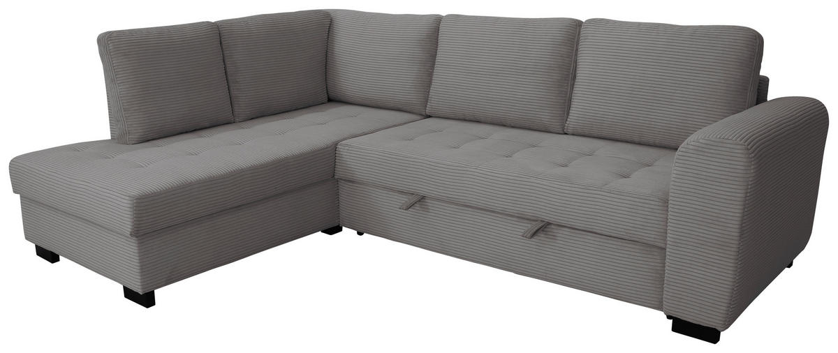 ECKSOFA JOHN Grau Cord Rückenkissen, Bettkasten, Liegefläche im Originalstoff  - Schwarz/Grau, Trend, Kunststoff/Textil (178/239cm) - P & B