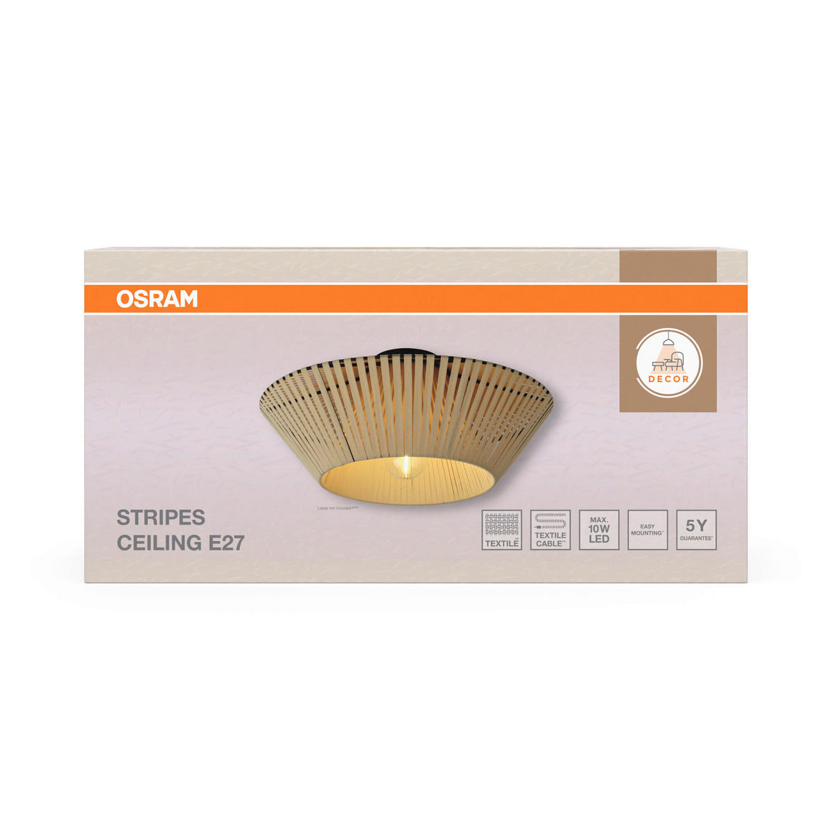 DECKENLEUCHTE 40,5/19 cm   - Beige, Basics, Textil/Metall (40,5/19cm) - Osram