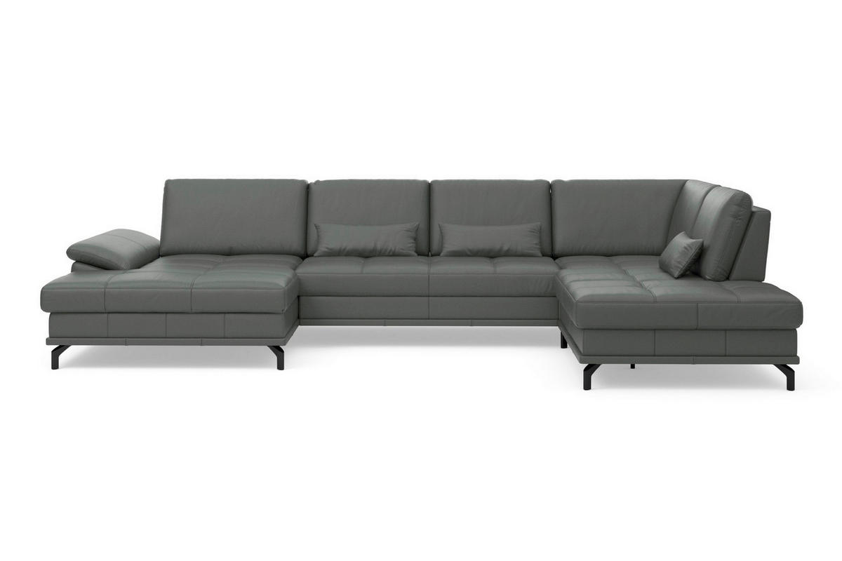 WOHNLANDSCHAFT COSTELLO E Anthrazit Echtleder  - Anthrazit/Schwarz, Basics, Leder/Metall (176/363/223cm) - Sit & More