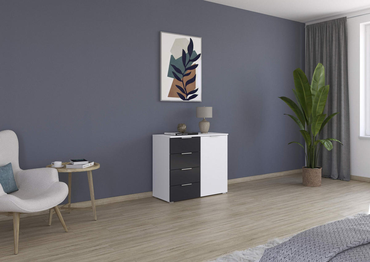 KOMMODE 93/81/42 cm  in Weiss, Dunkelgrau  - Weiss/Dunkelgrau, Modern, Holzwerkstoff/Metall (93/81/42cm) - Boxxx